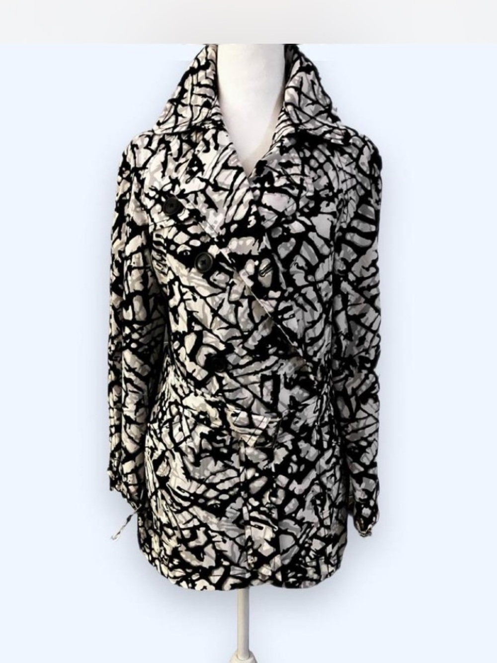 Black & White Abstract Long Sleeve Trench Dress